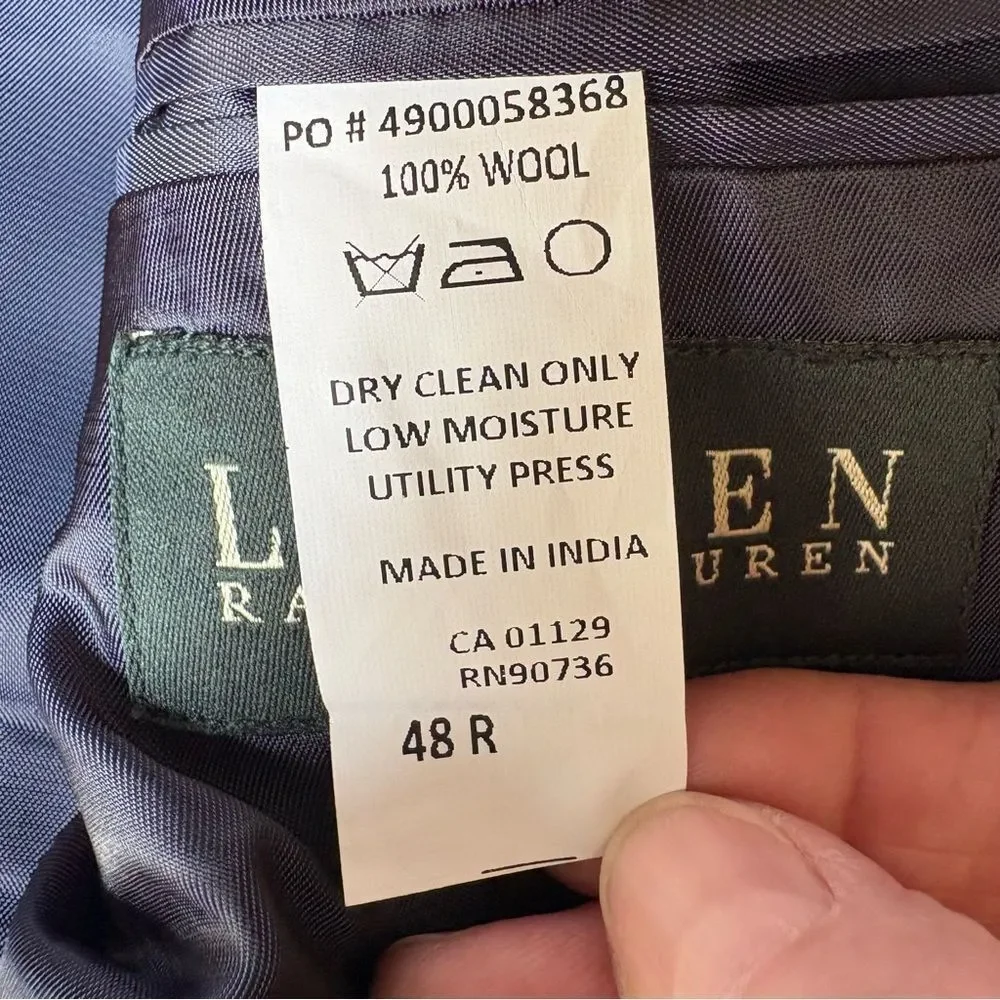 Lauren Ralph Lauren Men's Blue/Black Plaid Wool Sport Coat Size 48R 2 button